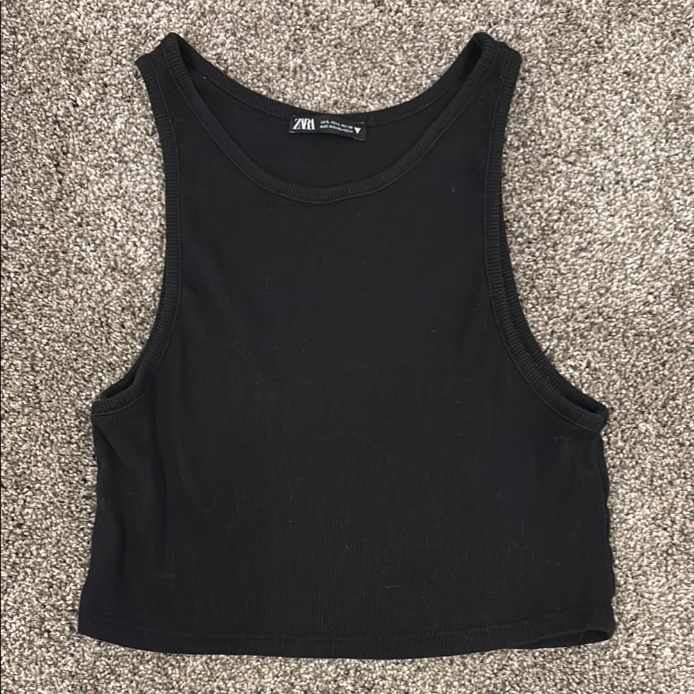 Black Zara Ribbed Crop Tank